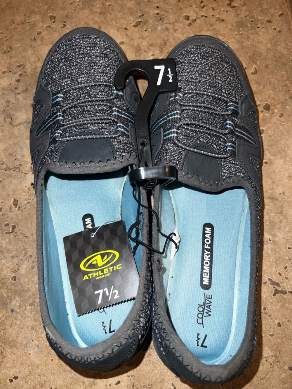 Athletic Works Gray Blue Memory Foam Slip On Shoes